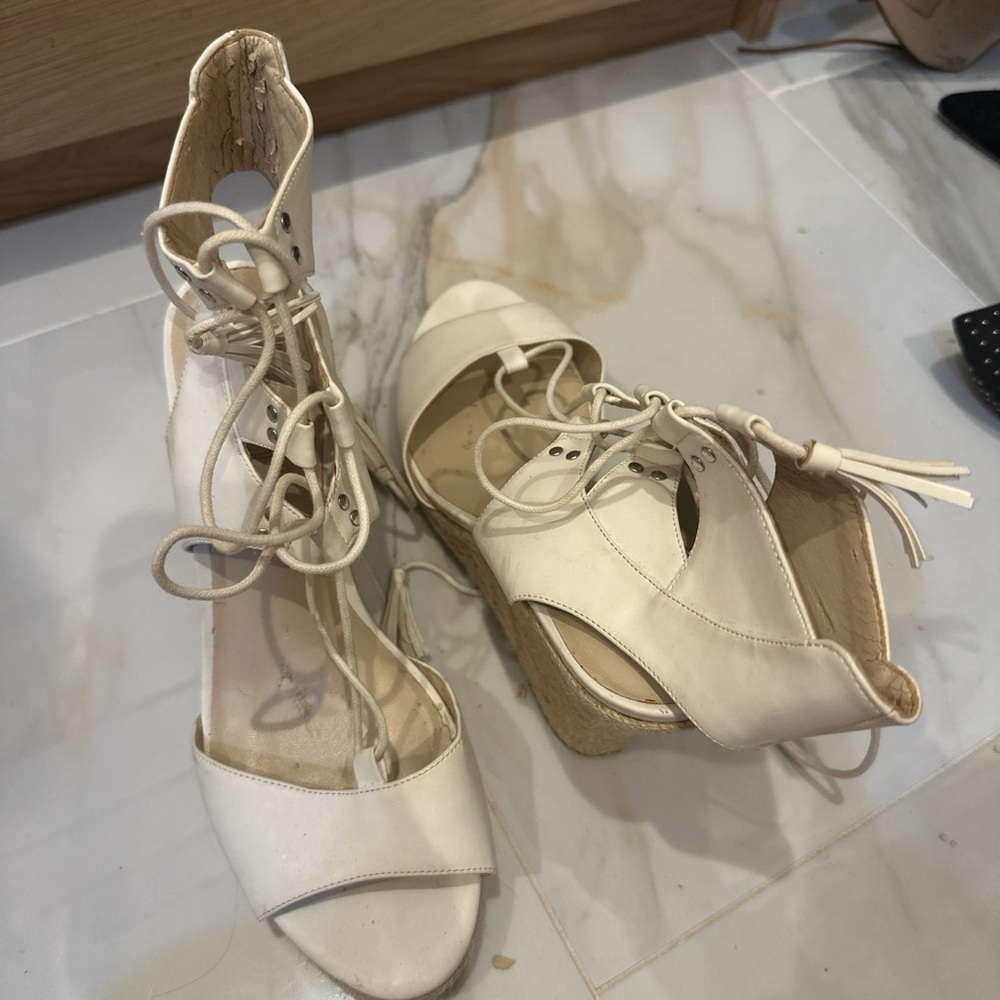 Guess Cream Lace-Up Wedge Heels